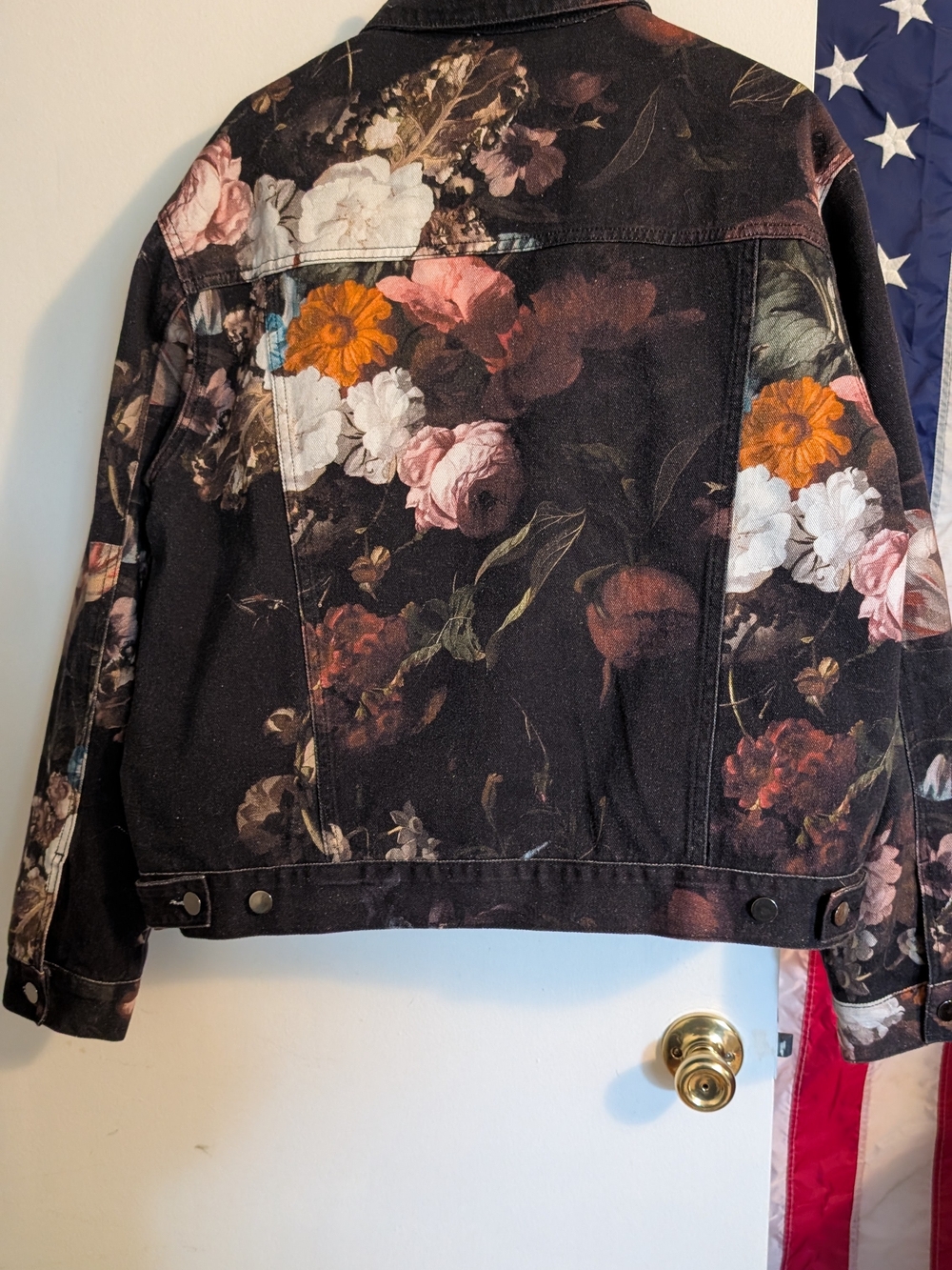 MNML Black Floral Print Denim Jacket - Picture 8 of 11